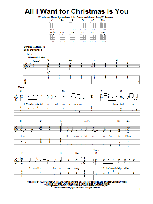 Andrew John Franichevich All I Want For Christmas Is You Sheet Music Notes & Chords for Easy Guitar Tab - Download or Print PDF