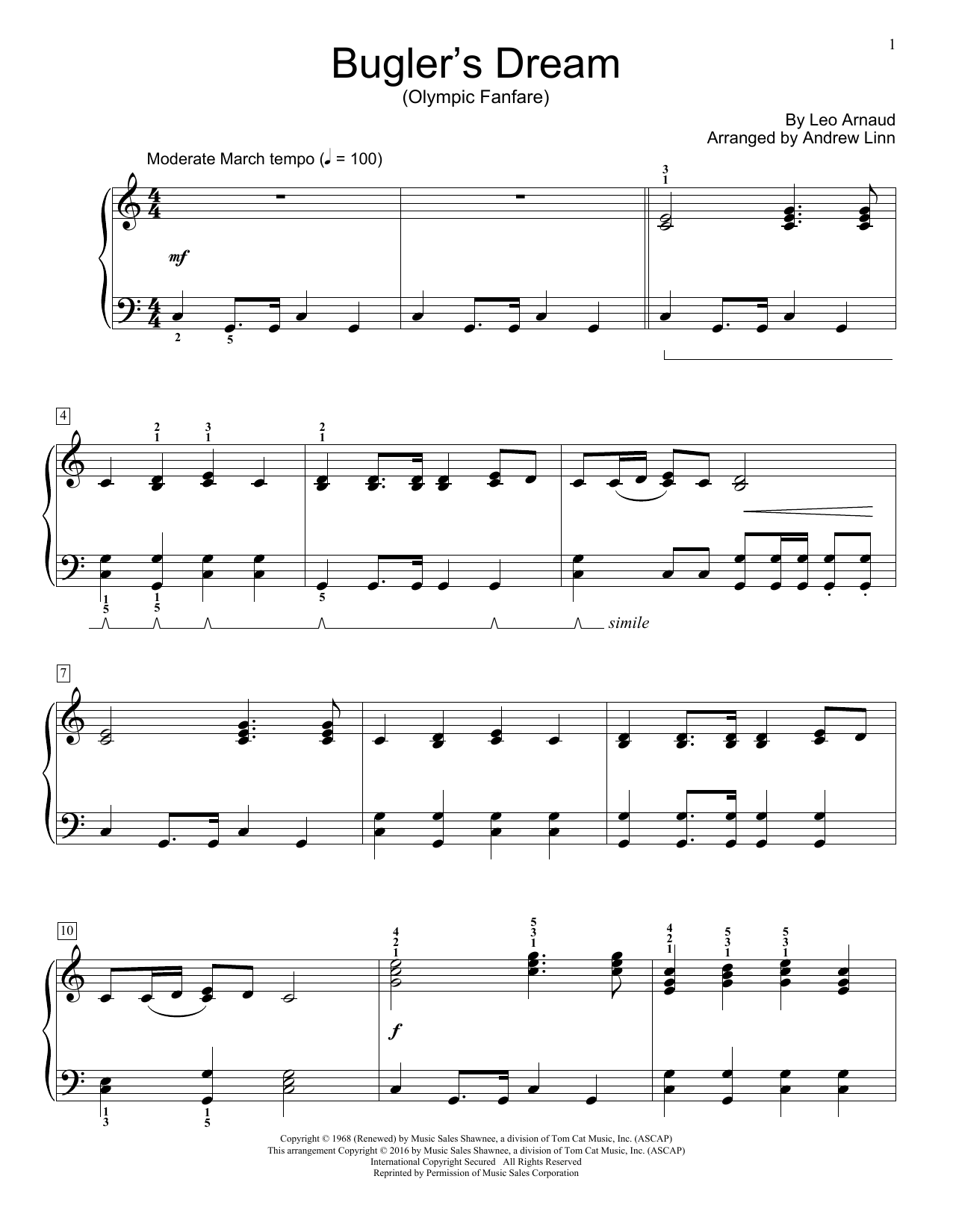 Andrew Linn Bugler's Dream (Olympic Fanfare) Sheet Music Notes & Chords for Educational Piano - Download or Print PDF