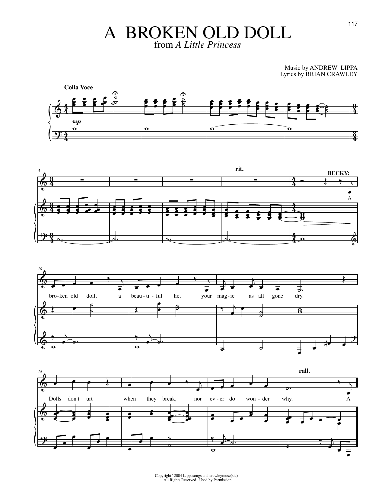 Andrew Lippa A Broken Old Doll (from A Little Princess) Sheet Music Notes & Chords for Piano & Vocal - Download or Print PDF