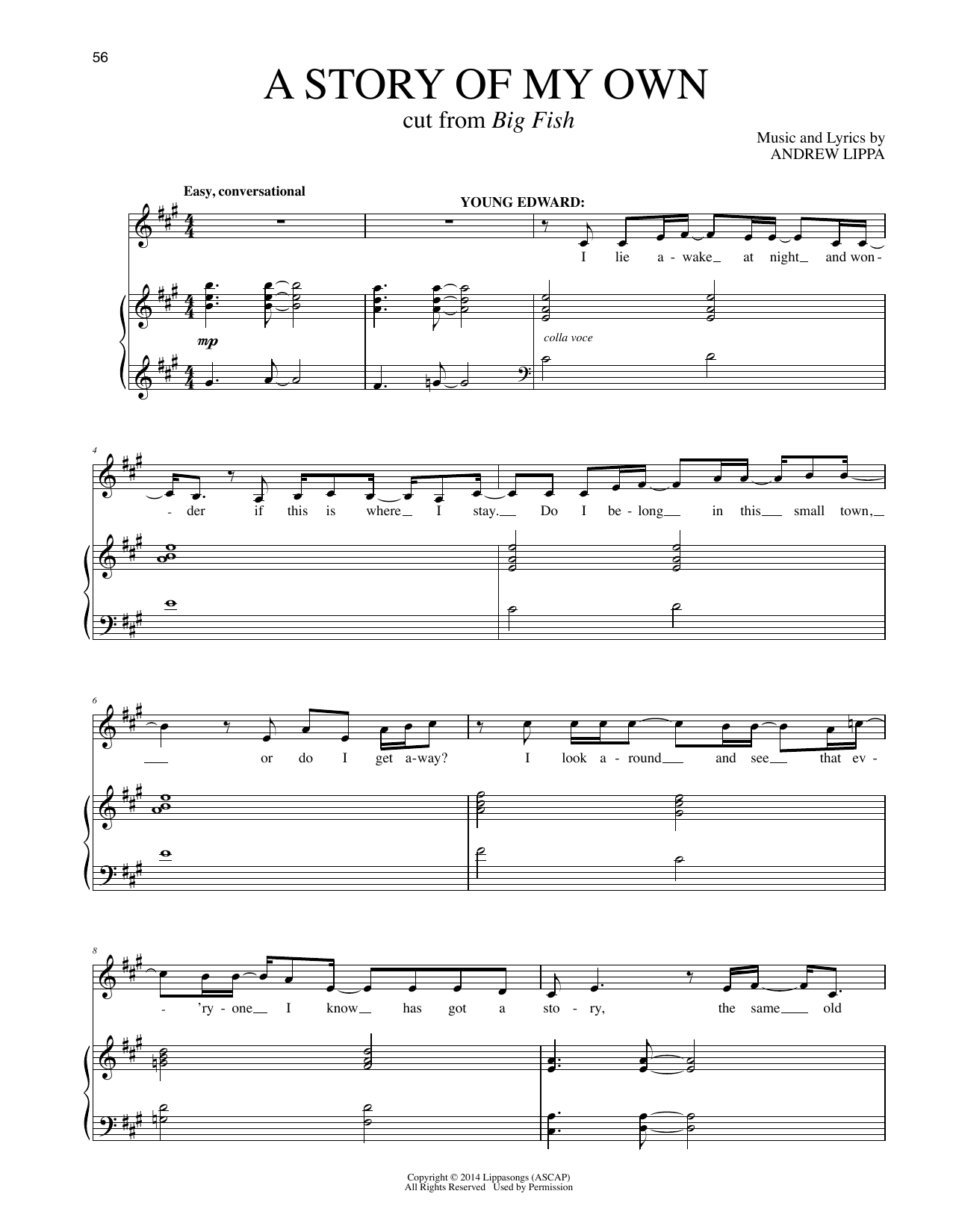 Andrew Lippa A Story Of My Own (from Big Fish) Sheet Music Notes & Chords for Piano & Vocal - Download or Print PDF