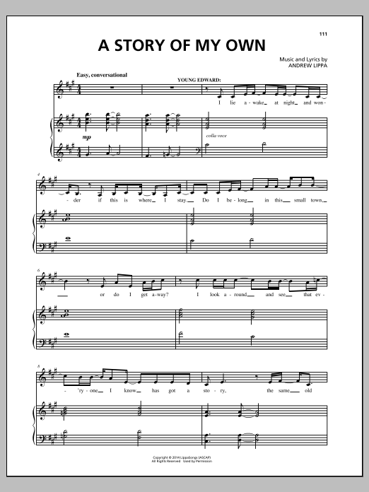 Andrew Lippa A Story Of My Own Sheet Music Notes & Chords for Piano, Vocal & Guitar (Right-Hand Melody) - Download or Print PDF Andrew Lippa A Story Of My Own Sheet Music Notes & Chords for Piano, Vocal & Guitar (Right-Hand Melody) - Download or Print PDF