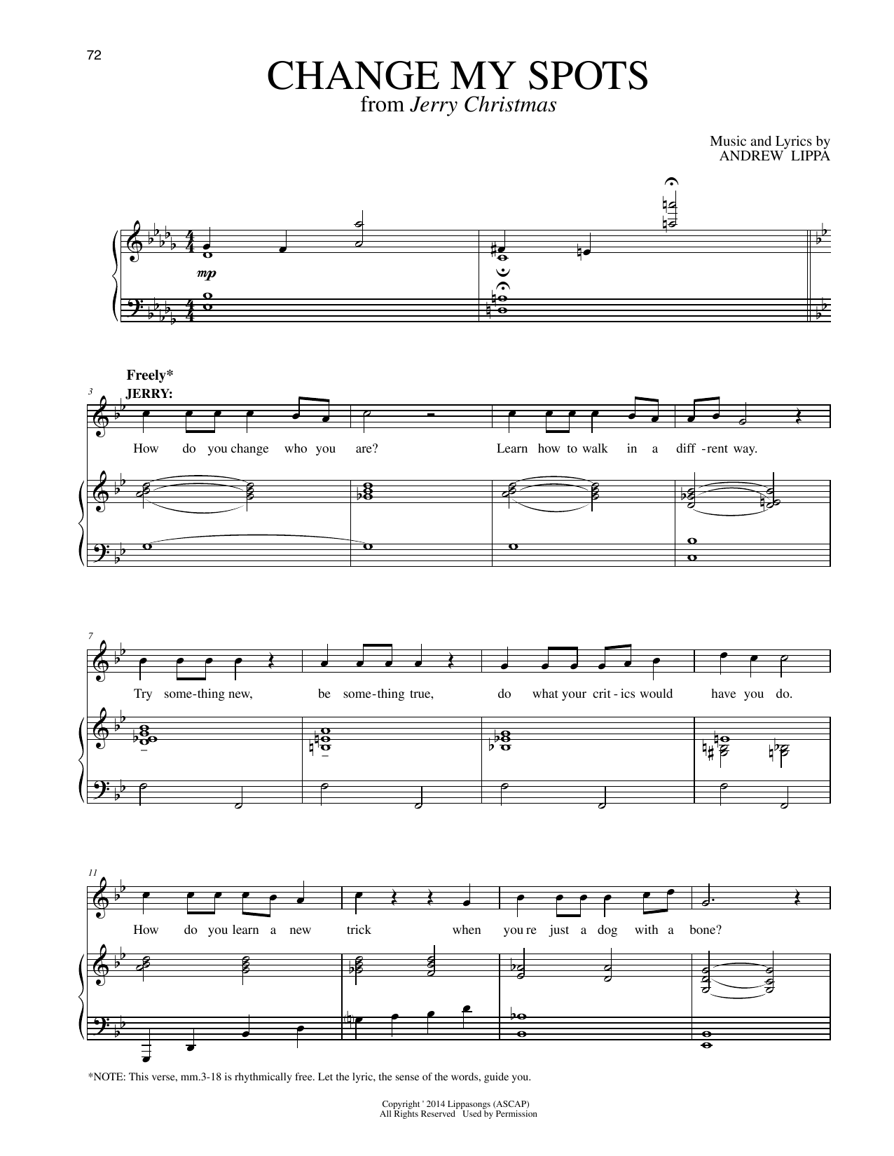 Andrew Lippa Change My Spots (from Jerry Christmas) Sheet Music Notes & Chords for Piano & Vocal - Download or Print PDF