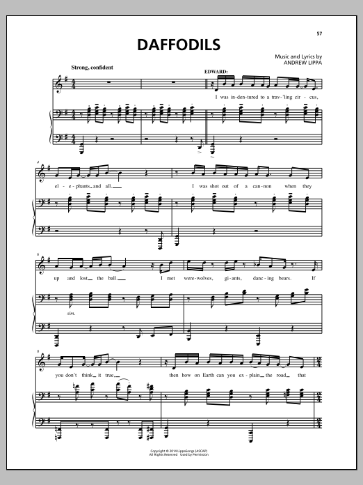 Andrew Lippa Daffodils Sheet Music Notes & Chords for Piano, Vocal & Guitar (Right-Hand Melody) - Download or Print PDF Andrew Lippa Daffodils Sheet Music Notes & Chords for Piano, Vocal & Guitar (Right-Hand Melody) - Download or Print PDF