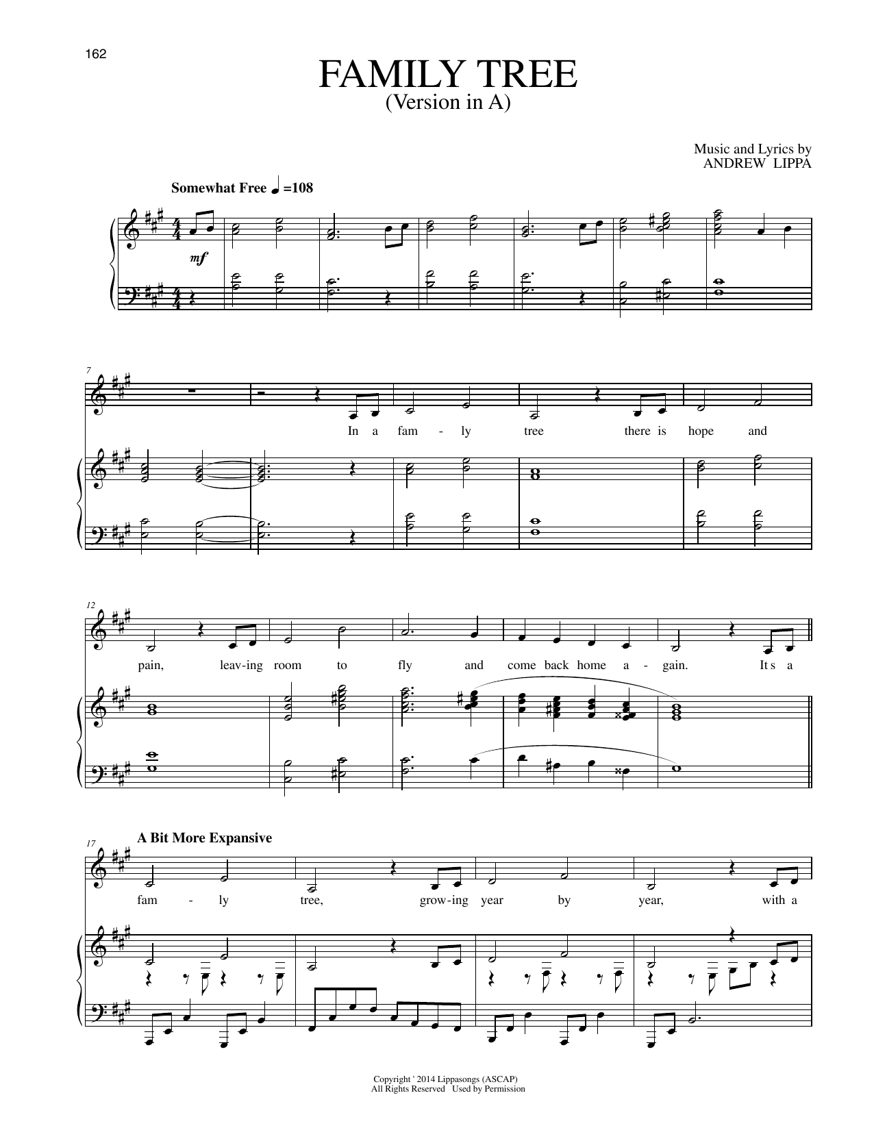 Andrew Lippa Family Tree (Version in A) Sheet Music Notes & Chords for Piano & Vocal - Download or Print PDF