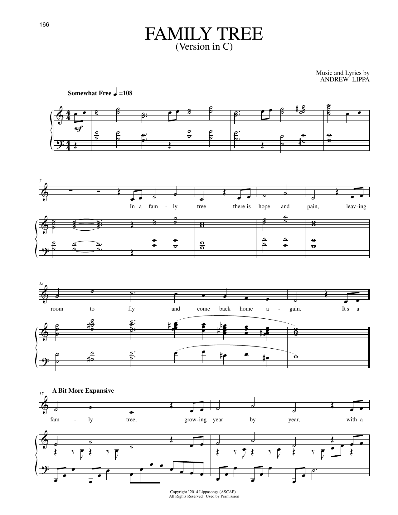 Andrew Lippa Family Tree (Version in C) Sheet Music Notes & Chords for Piano & Vocal - Download or Print PDF