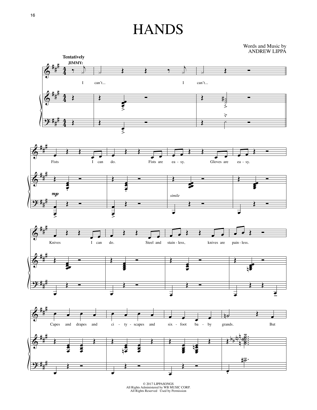 Andrew Lippa Hands (from The Man In The Ceiling) Sheet Music Notes & Chords for Piano & Vocal - Download or Print PDF