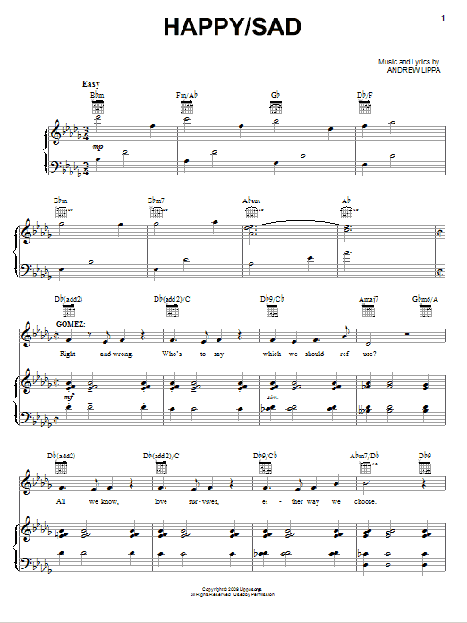 Andrew Lippa Happy / Sad Sheet Music Notes & Chords for Piano, Vocal & Guitar (Right-Hand Melody) - Download or Print PDF