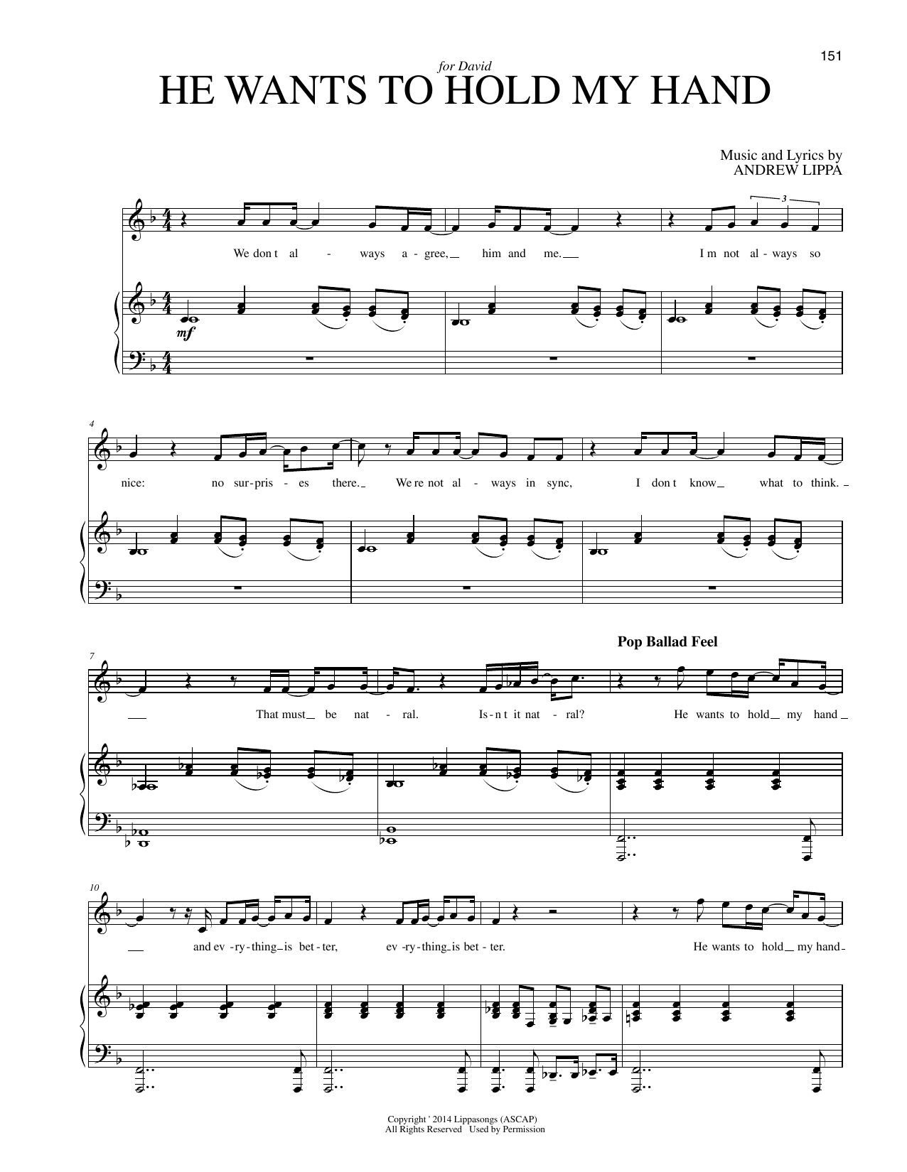 Andrew Lippa He Wants To Hold My Hand Sheet Music Notes & Chords for Piano & Vocal - Download or Print PDF