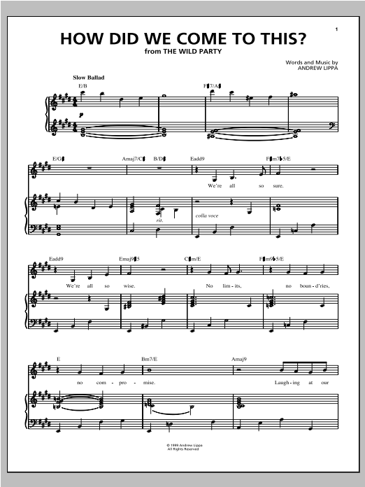 Andrew Lippa How Did We Come To This? Sheet Music Notes & Chords for Piano, Vocal & Guitar (Right-Hand Melody) - Download or Print PDF