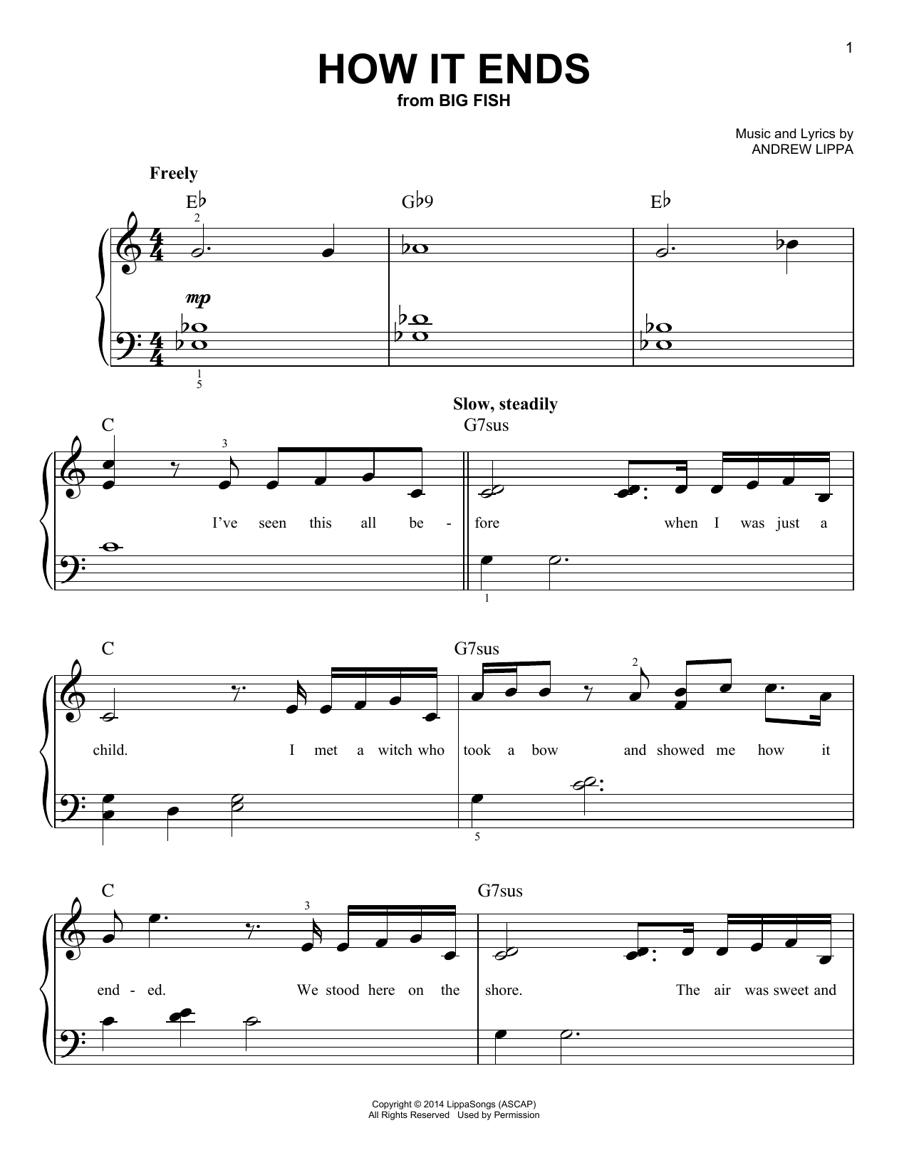 Andrew Lippa How It Ends (from Big Fish) Sheet Music Notes & Chords for Very Easy Piano - Download or Print PDF