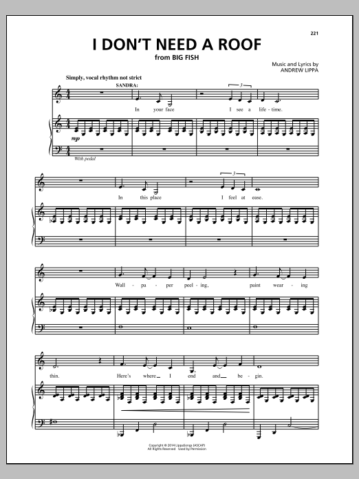 Andrew Lippa I Don't Need A Roof Sheet Music Notes & Chords for Piano, Vocal & Guitar (Right-Hand Melody) - Download or Print PDF