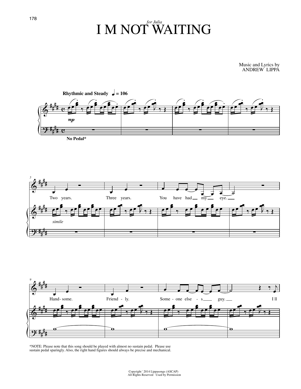 Andrew Lippa I'm Not Waiting Sheet Music Notes & Chords for Piano & Vocal - Download or Print PDF