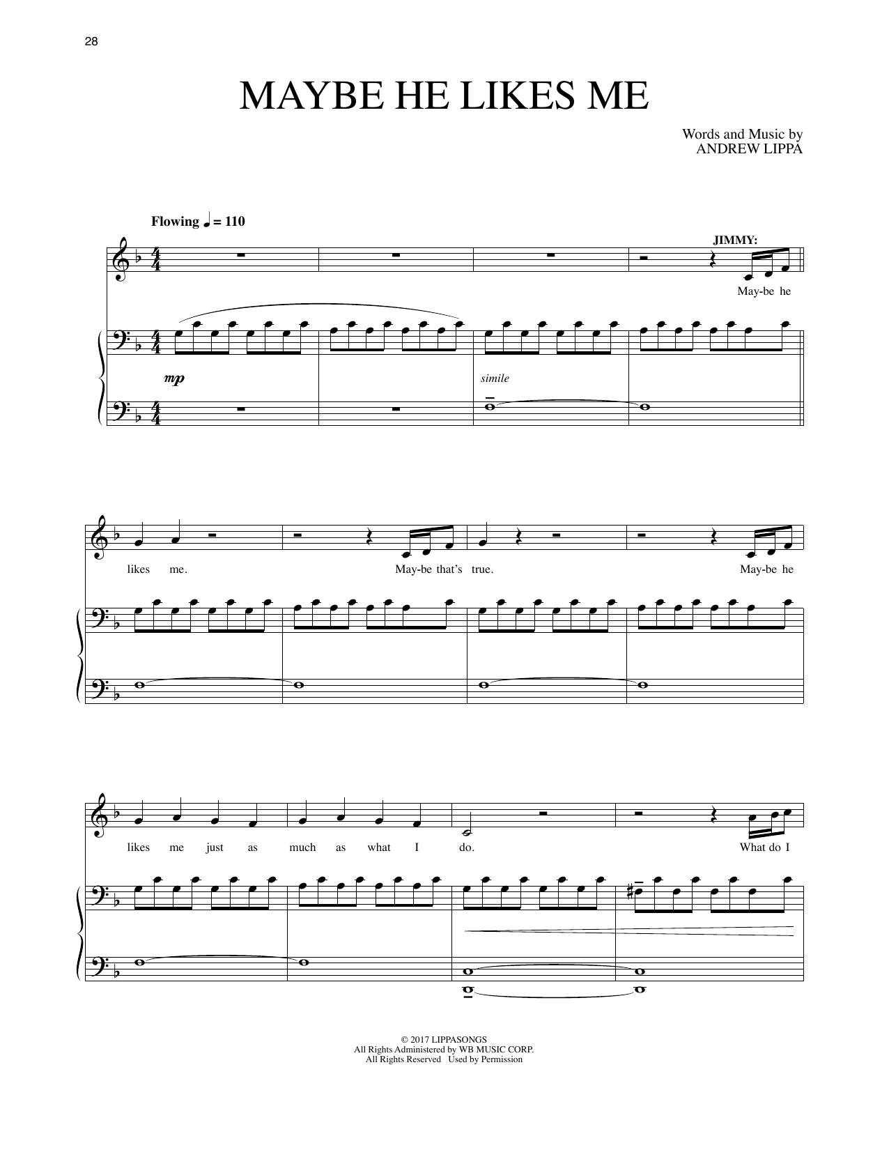 Andrew Lippa Maybe He Likes Me (from The Man In The Ceiling) Sheet Music Notes & Chords for Piano & Vocal - Download or Print PDF