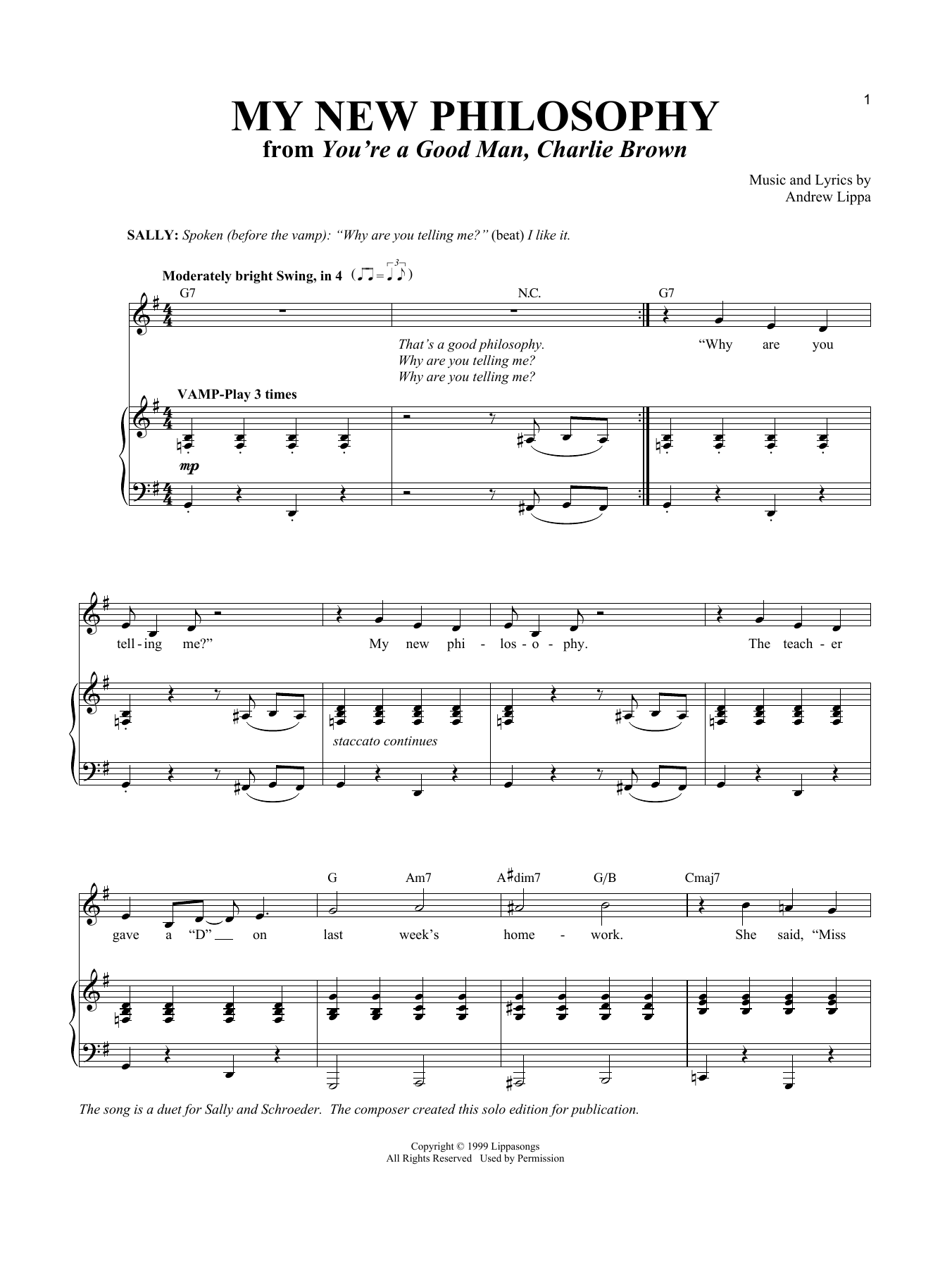 Andrew Lippa My New Philosophy (from You're a Good Man, Charlie Brown) Sheet Music Notes & Chords for Melody Line, Lyrics & Chords - Download or Print PDF
