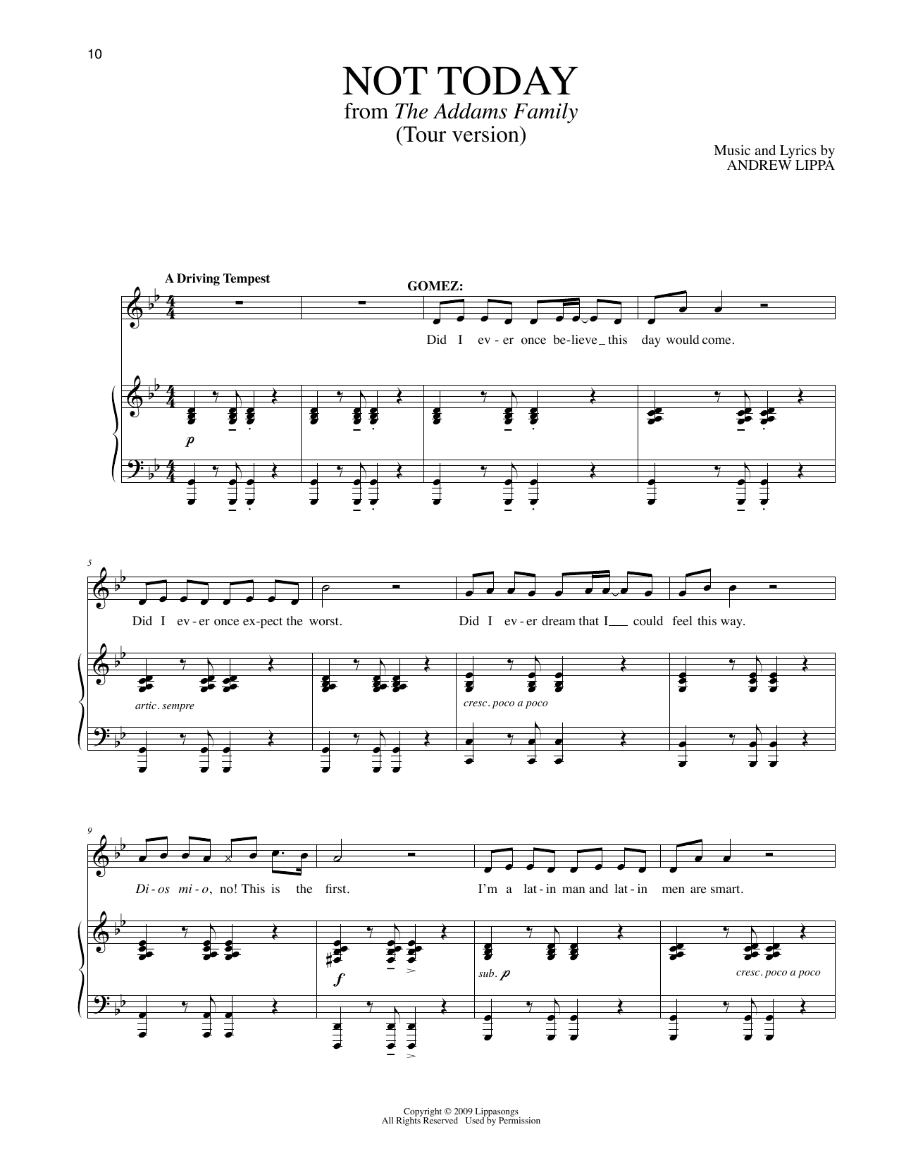 Andrew Lippa Not Today (Tour Version) (from The Addams Family) Sheet Music Notes & Chords for Piano & Vocal - Download or Print PDF