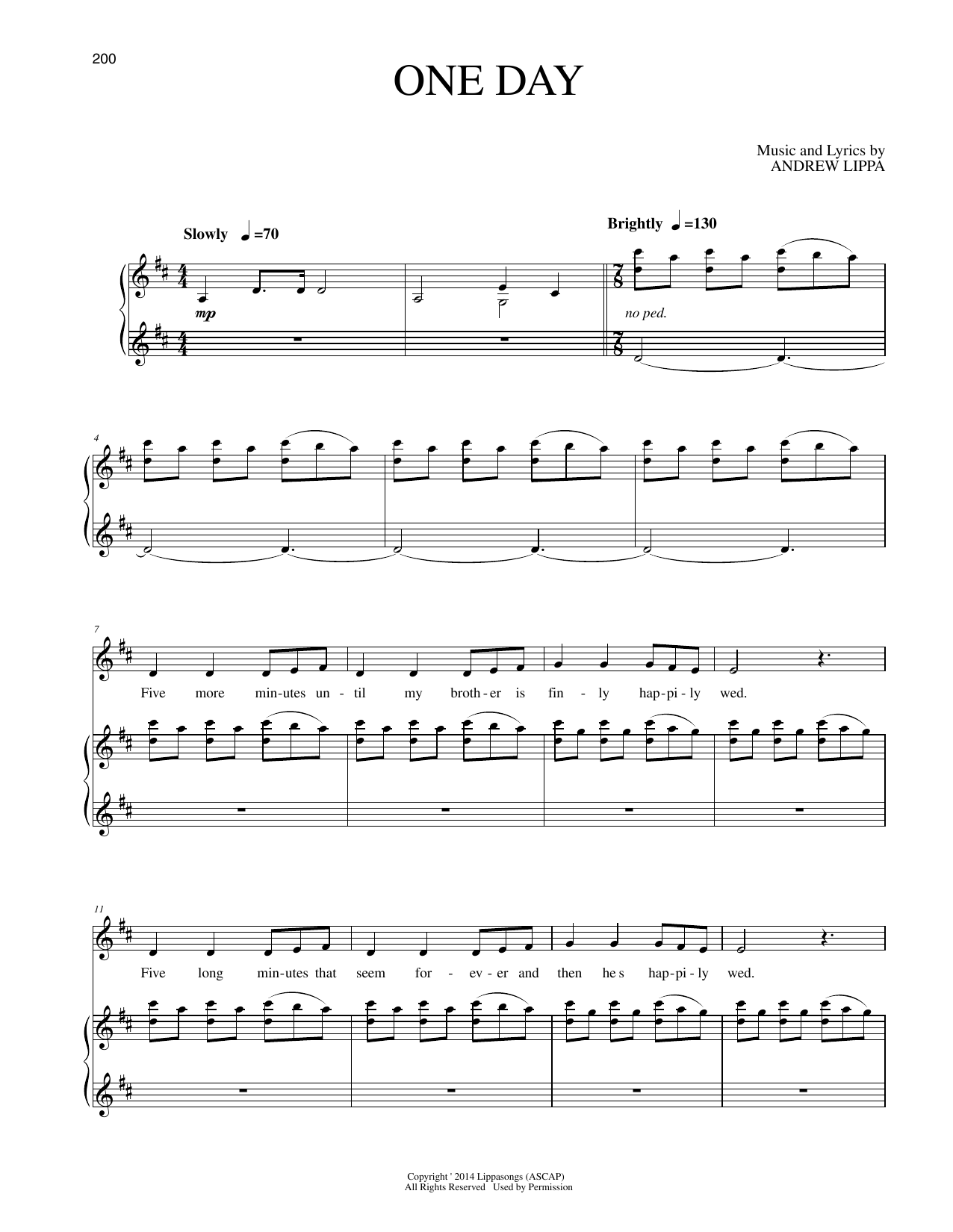 Andrew Lippa One Day Sheet Music Notes & Chords for Piano & Vocal - Download or Print PDF