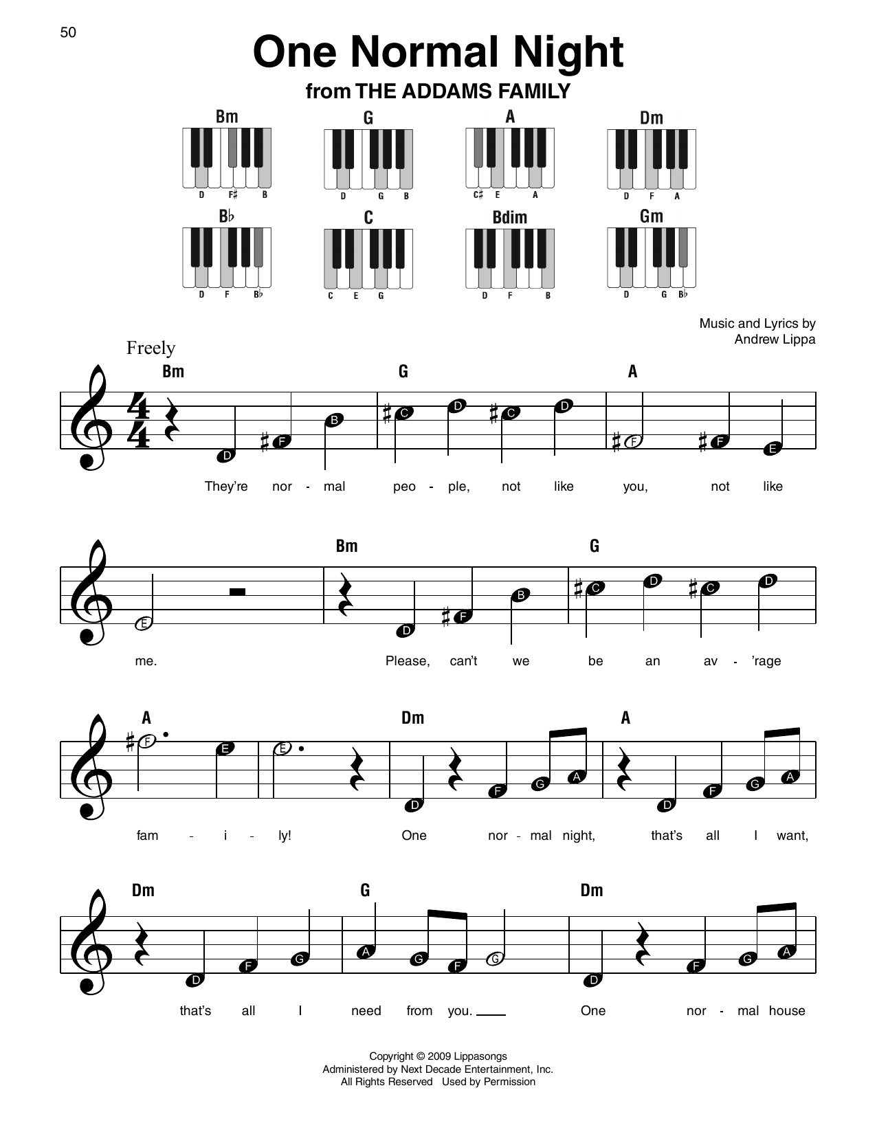 Andrew Lippa One Normal Night (from The Addams Family) Sheet Music Notes & Chords for Super Easy Piano - Download or Print PDF
