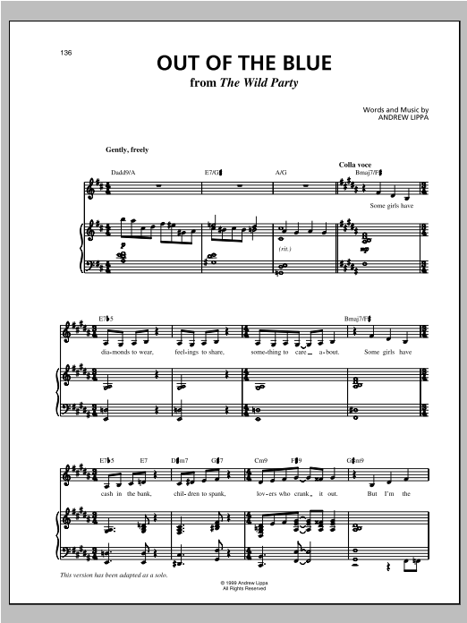 Andrew Lippa Out Of The Blue Sheet Music Notes & Chords for Piano & Vocal - Download or Print PDF