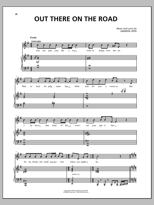 Andrew Lippa Out There On The Road Sheet Music Notes & Chords for Piano, Vocal & Guitar (Right-Hand Melody) - Download or Print PDF