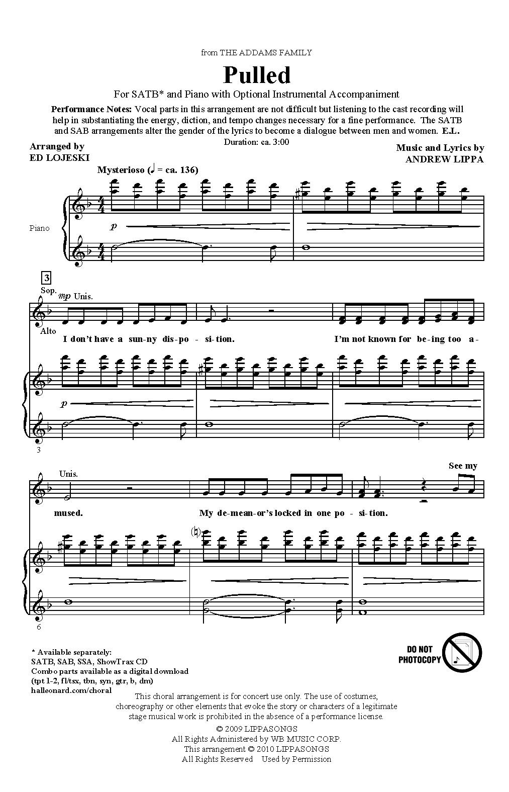 Andrew Lippa Pulled (from The Addams Family) (arr. Ed Lojeski) Sheet Music Notes & Chords for SAB - Download or Print PDF
