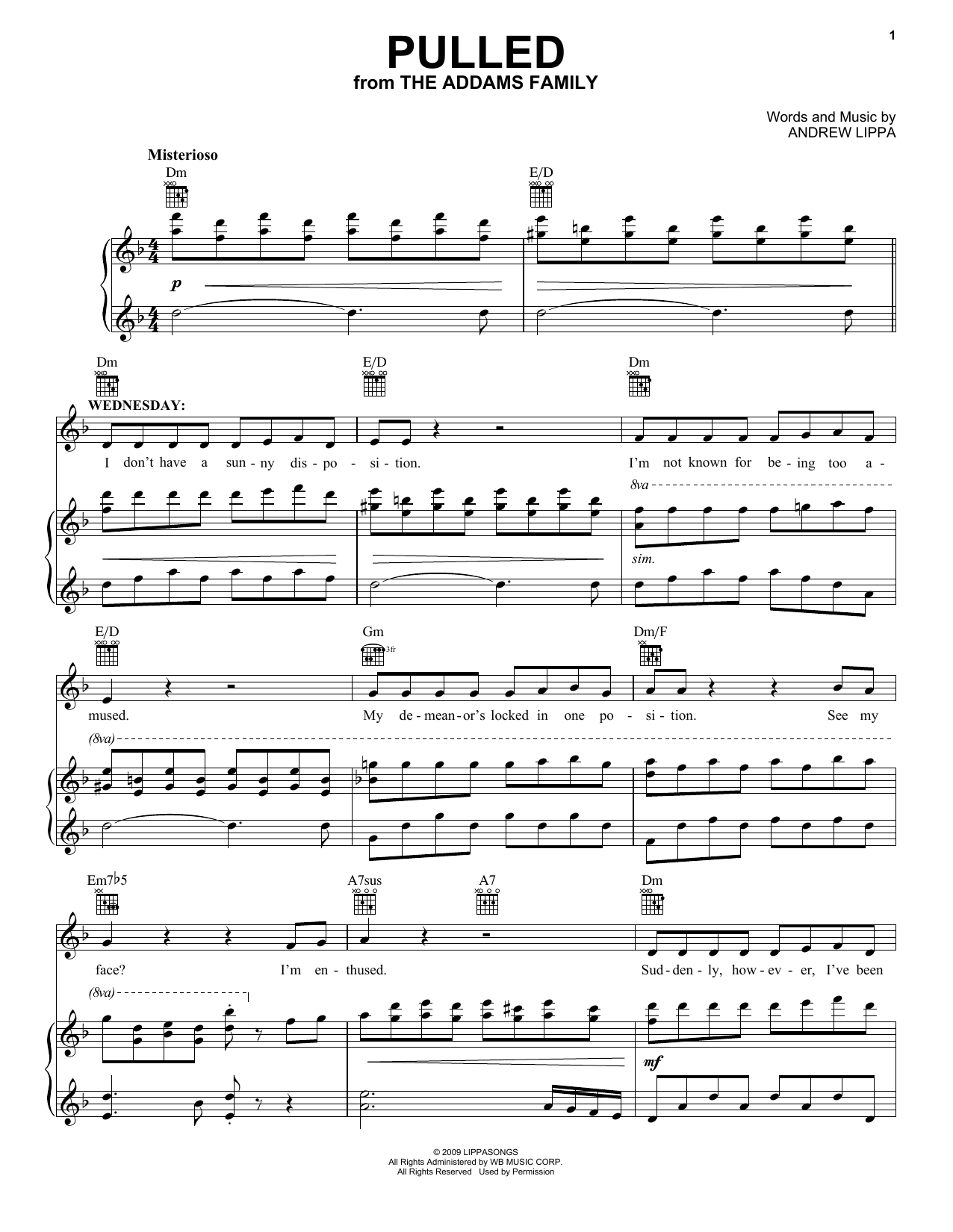 Andrew Lippa Pulled (from The Addams Family Musical) Sheet Music Notes & Chords for Piano & Vocal - Download or Print PDF