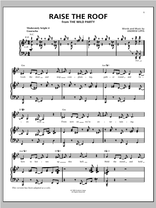 Andrew Lippa Raise The Roof Sheet Music Notes & Chords for Piano, Vocal & Guitar (Right-Hand Melody) - Download or Print PDF