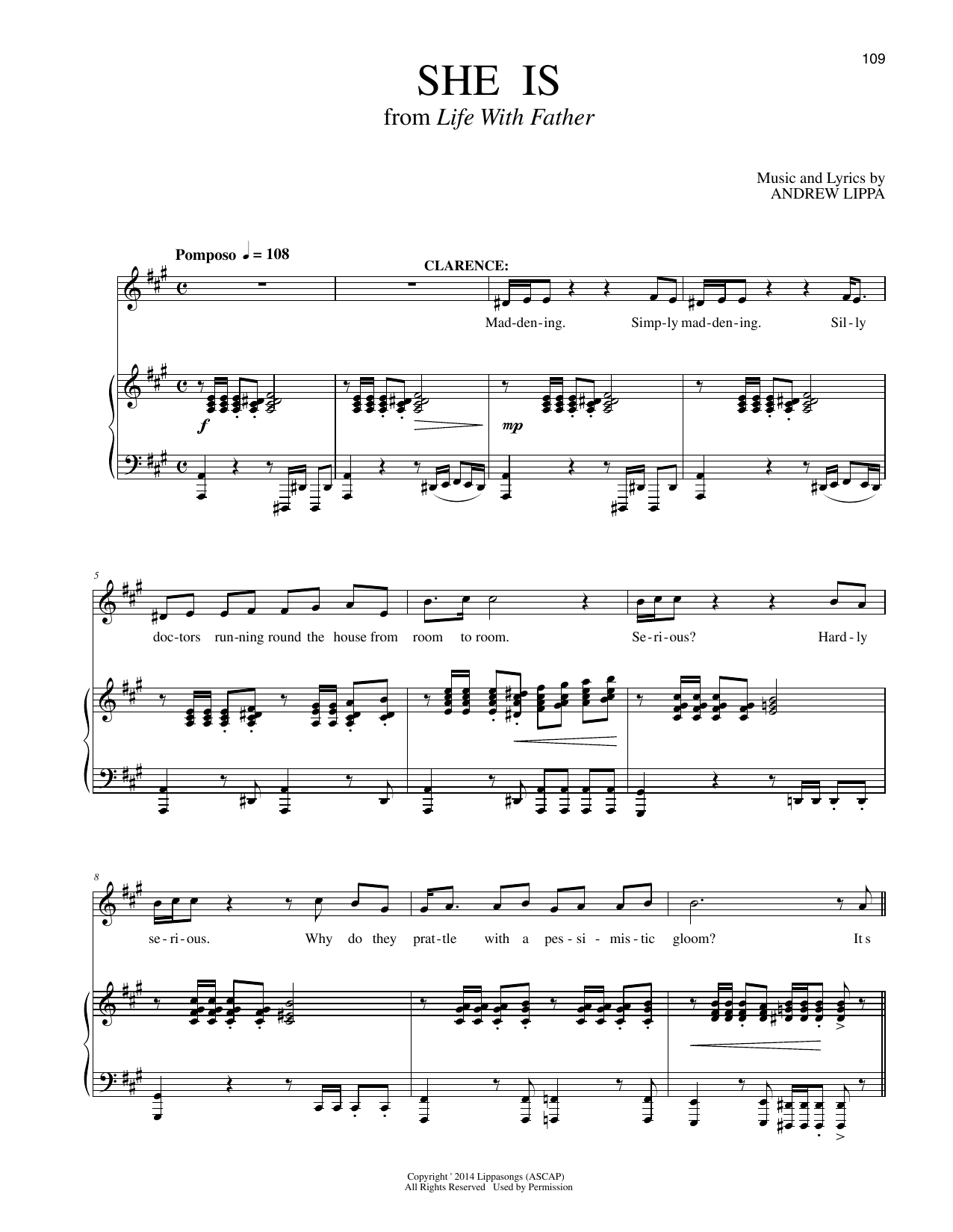 Andrew Lippa She Is (from Life With Father) Sheet Music Notes & Chords for Piano & Vocal - Download or Print PDF Andrew Lippa She Is (from Life With Father) Sheet Music Notes & Chords for Piano & Vocal - Download or Print PDF