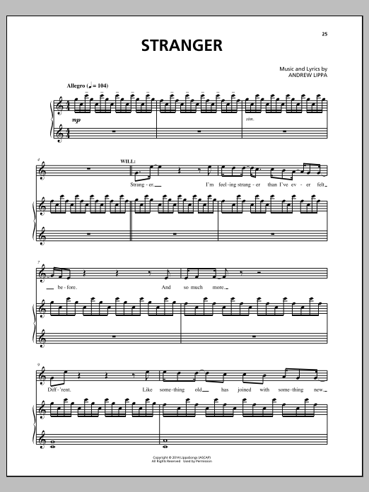 Andrew Lippa Stranger Sheet Music Notes & Chords for Piano, Vocal & Guitar (Right-Hand Melody) - Download or Print PDF
