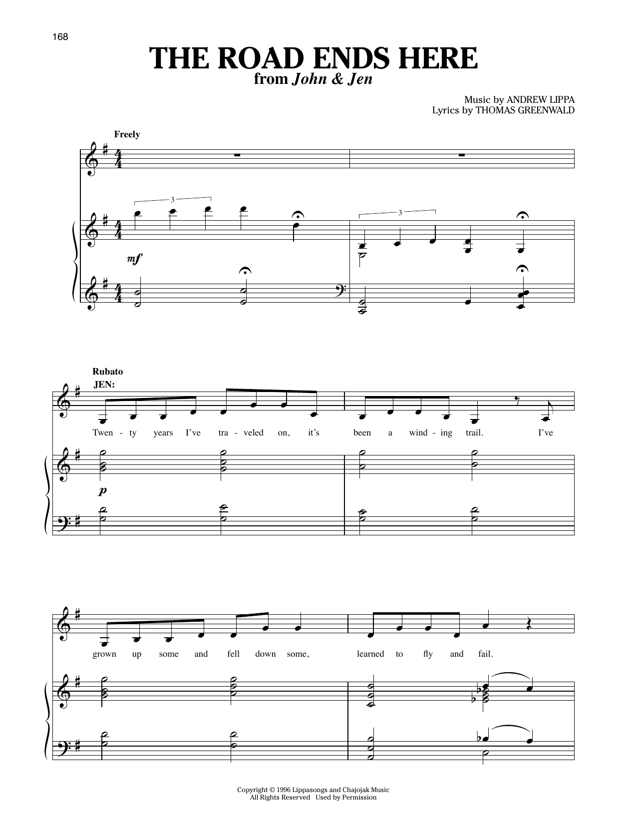 Andrew Lippa The Road Ends Here (from John & Jen) Sheet Music Notes & Chords for Piano & Vocal - Download or Print PDF