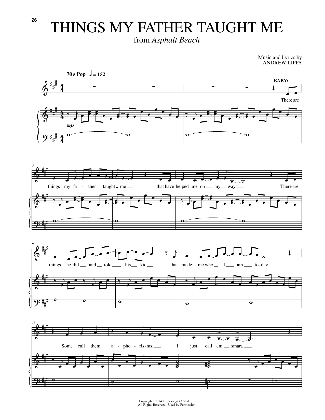 Andrew Lippa Things My Father Taught Me (from Asphalt Beach) Sheet Music Notes & Chords for Piano & Vocal - Download or Print PDF