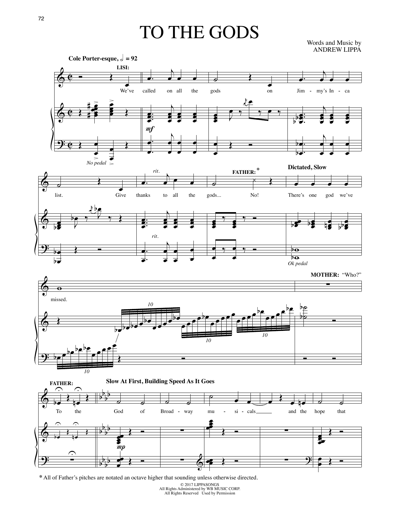 Andrew Lippa To The Gods (from The Man In The Ceiling) Sheet Music Notes & Chords for Piano & Vocal - Download or Print PDF