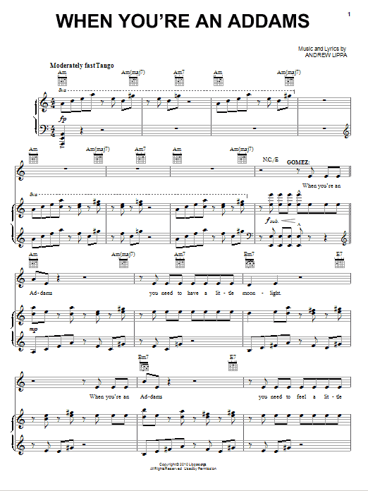 Andrew Lippa When You're An Addams Sheet Music Notes & Chords for Piano & Vocal - Download or Print PDF