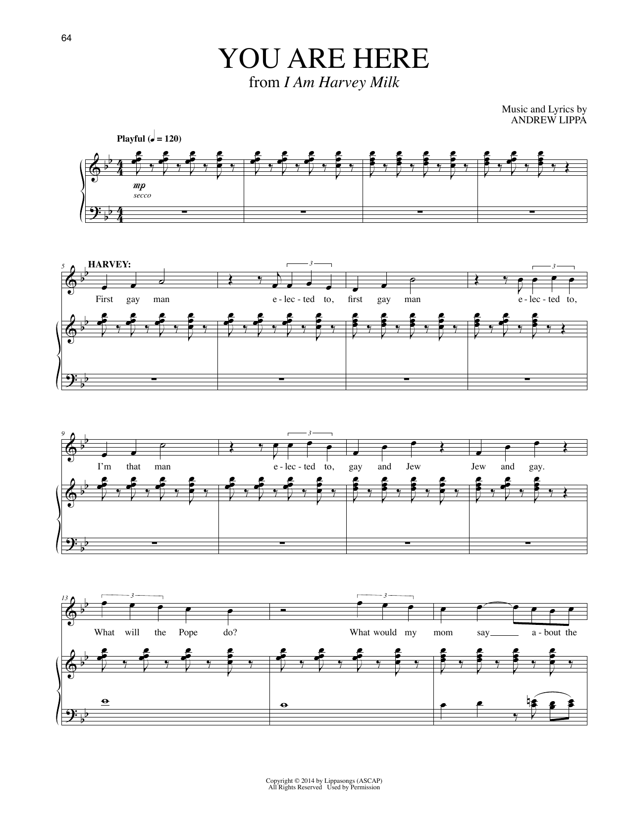 Andrew Lippa You Are Here (from I Am Harvey Milk) Sheet Music Notes & Chords for Piano & Vocal - Download or Print PDF