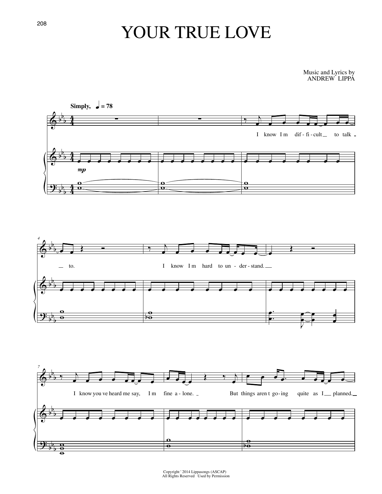 Andrew Lippa Your True Love Sheet Music Notes & Chords for Piano & Vocal - Download or Print PDF