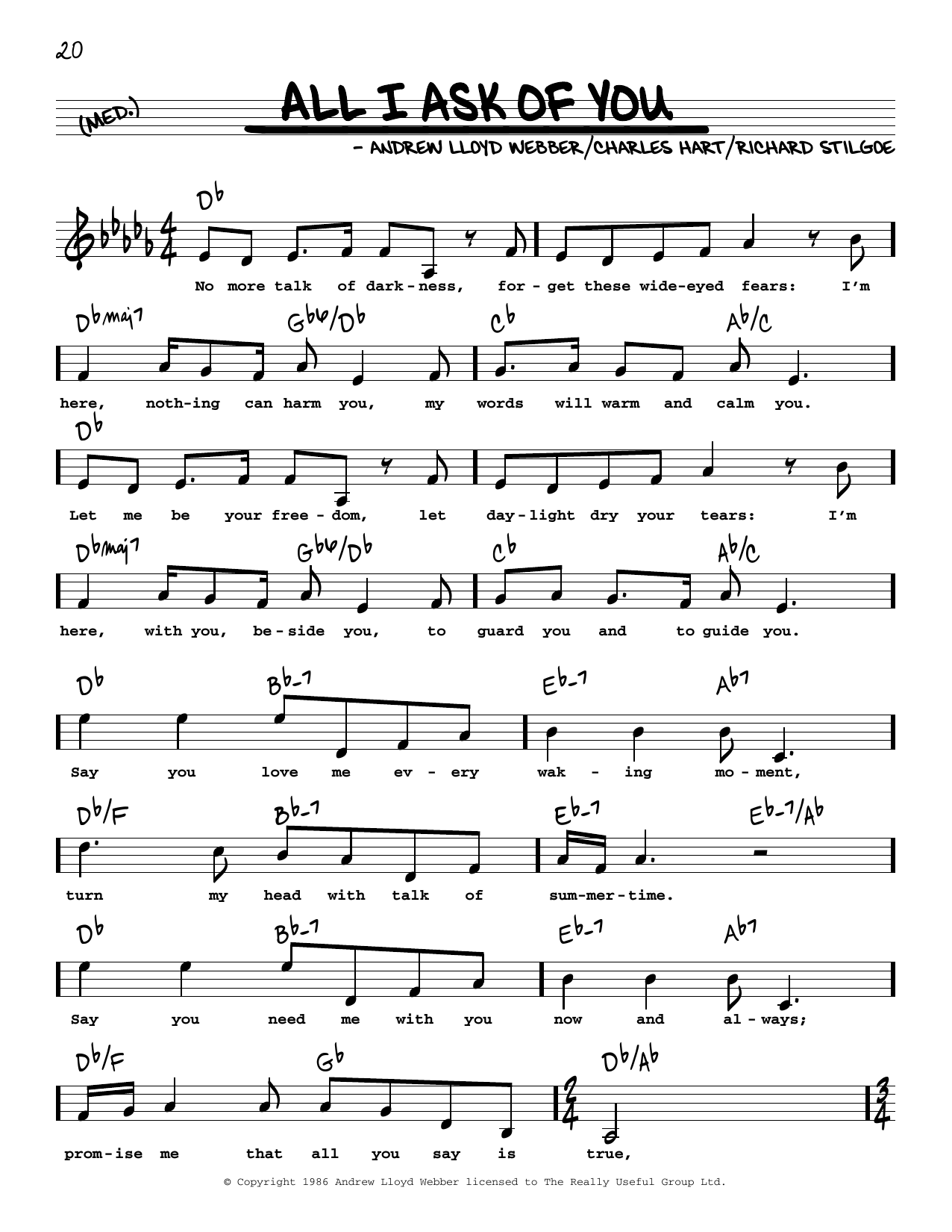 Andrew Lloyd Webber All I Ask Of You (from Phantom Of The Opera) (High Voice) Sheet Music Notes & Chords for Real Book – Melody, Lyrics & Chords - Download or Print PDF