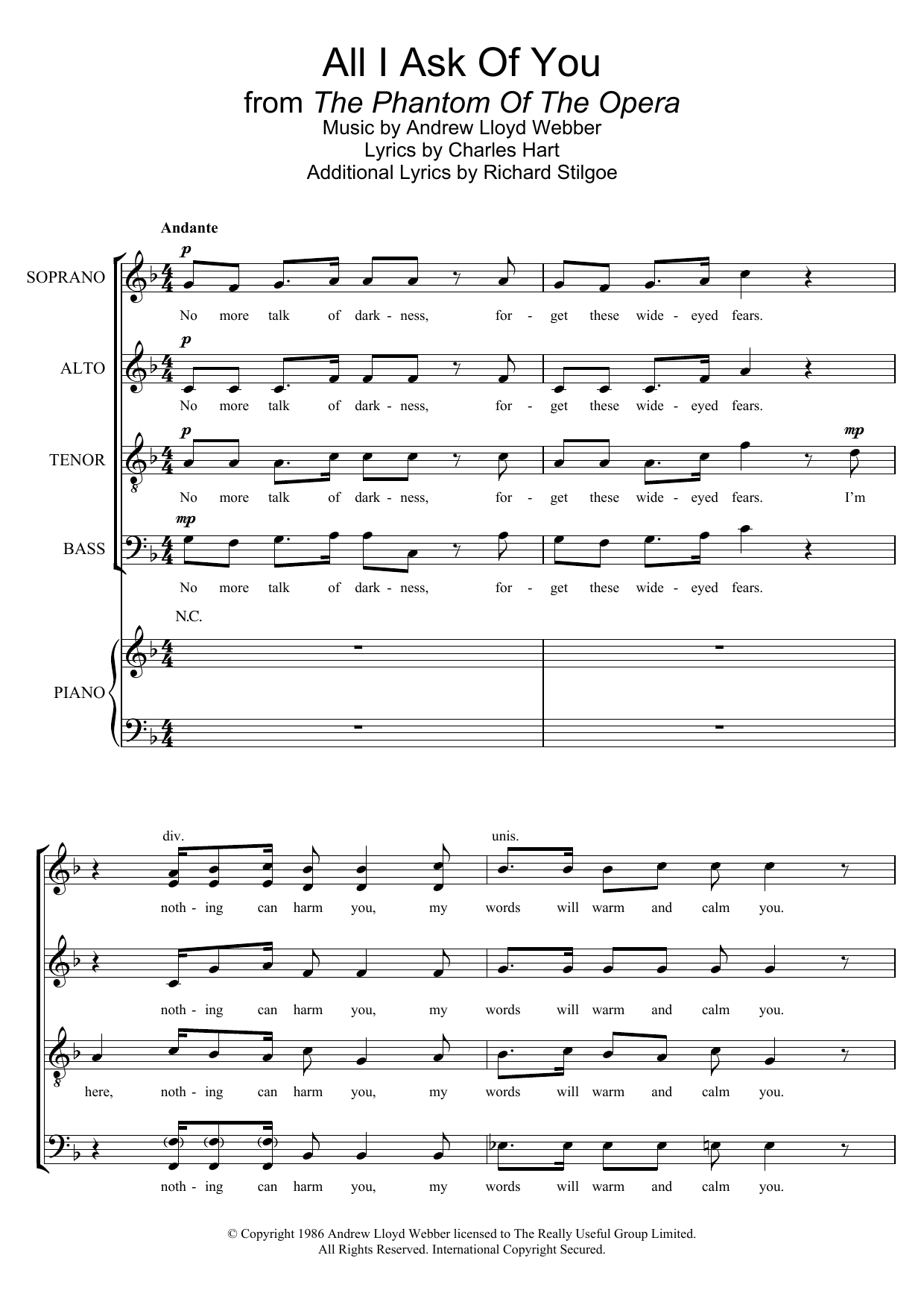 Andrew Lloyd Webber All I Ask Of You (from The Phantom Of The Opera) (arr. Barrie Carson Turner) Sheet Music Notes & Chords for SATB - Download or Print PDF