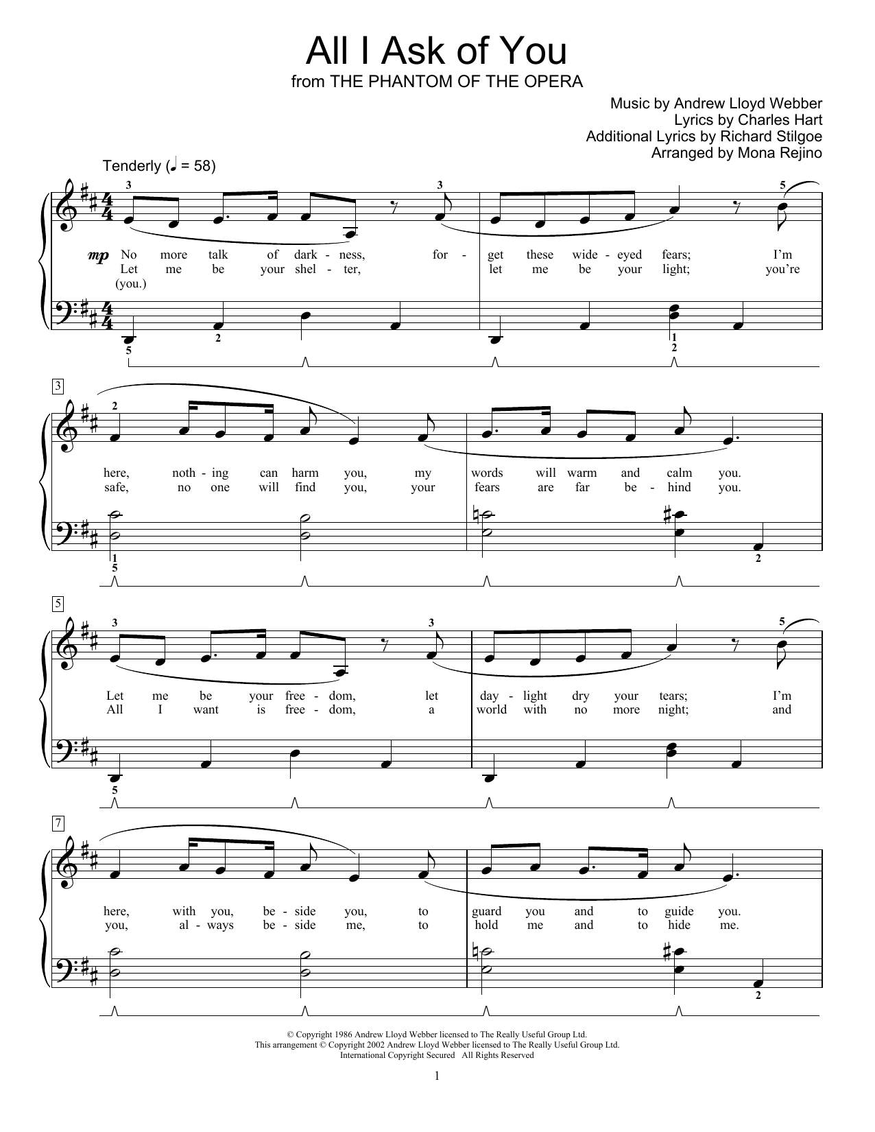 Andrew Lloyd Webber All I Ask Of You (from The Phantom Of The Opera) (arr. Mona Rejino) Sheet Music Notes & Chords for Educational Piano - Download or Print PDF