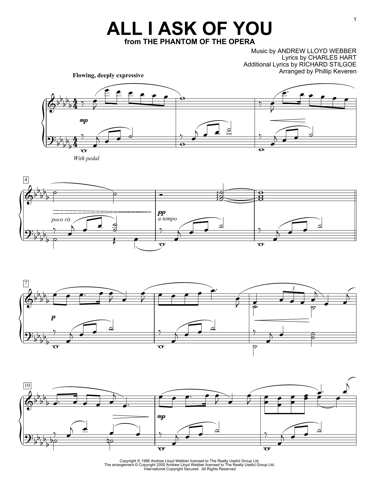 Andrew Lloyd Webber All I Ask Of You (from The Phantom Of The Opera) (arr. Phillip Keveren) Sheet Music Notes & Chords for Piano Solo - Download or Print PDF