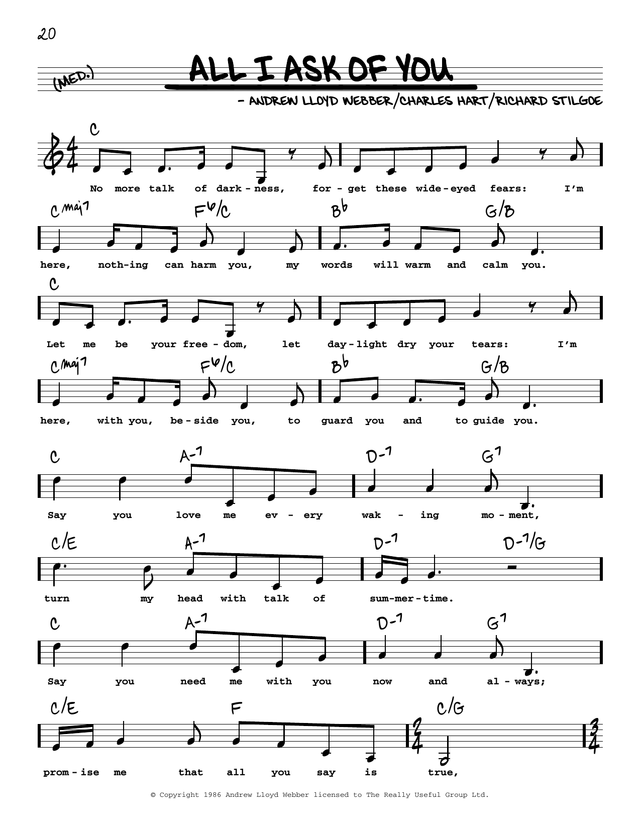 Andrew Lloyd Webber All I Ask Of You (from The Phantom Of The Opera) (Low Voice) Sheet Music Notes & Chords for Real Book – Melody, Lyrics & Chords - Download or Print PDF