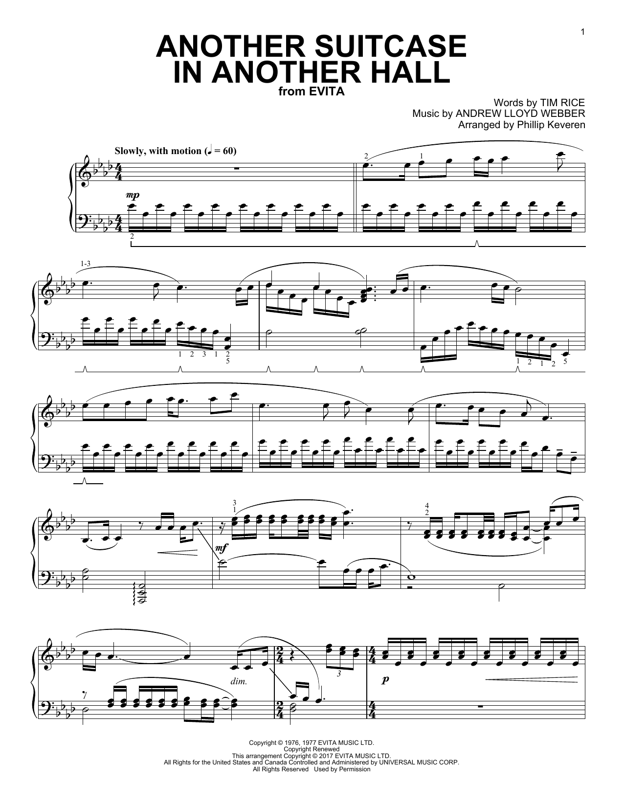 Andrew Lloyd Webber Another Suitcase In Another Hall (Phillip Keveren) Sheet Music Notes & Chords for Piano - Download or Print PDF