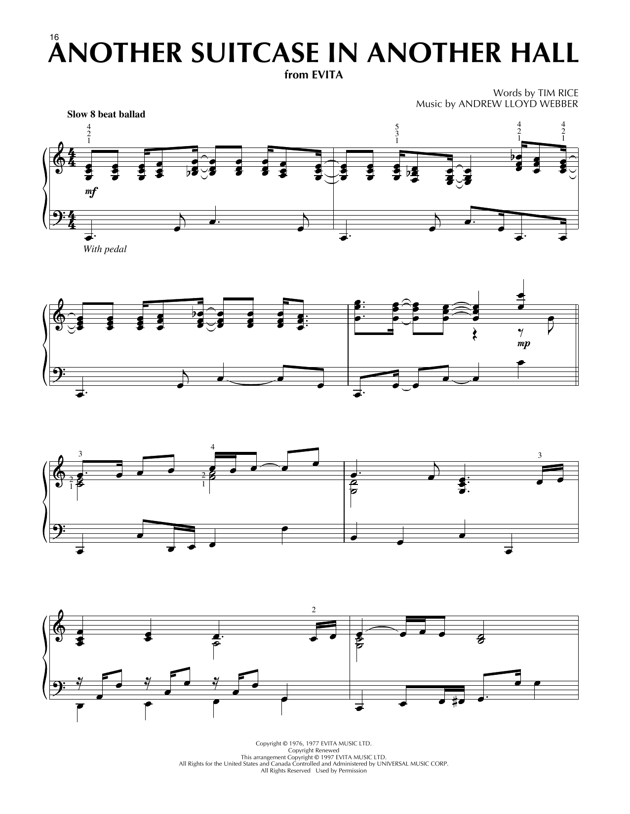 Andrew Lloyd Webber Another Suitcase In Another Hall Sheet Music Notes & Chords for Piano Solo - Download or Print PDF