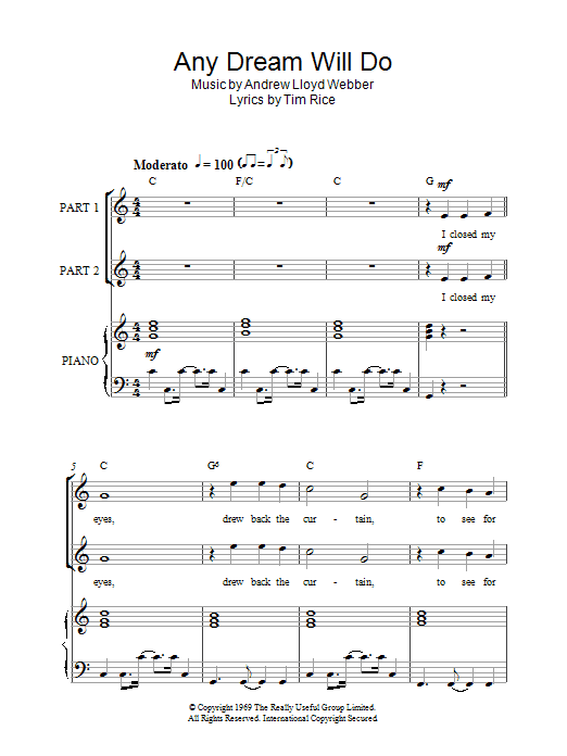 Andrew Lloyd Webber Any Dream Will Do (arr. Rick Hein) Sheet Music Notes & Chords for 2-Part Choir - Download or Print PDF