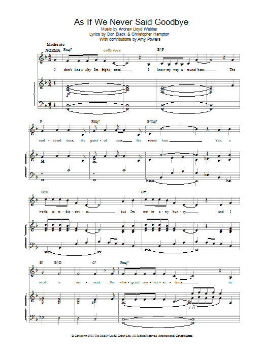 Andrew Lloyd Webber As If We Never Said Goodbye Sheet Music Notes & Chords for Piano, Vocal & Guitar (Right-Hand Melody) - Download or Print PDF