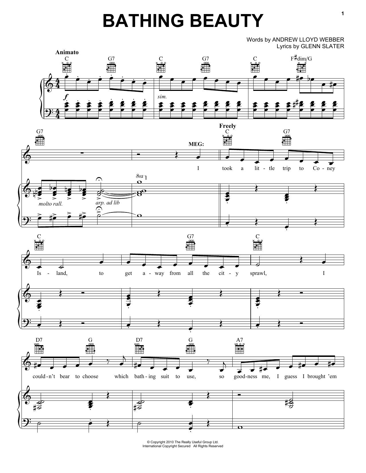 Andrew Lloyd Webber Bathing Beauty Sheet Music Notes & Chords for Piano, Vocal & Guitar (Right-Hand Melody) - Download or Print PDF