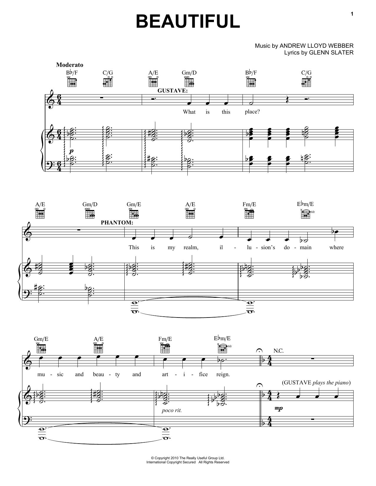 Andrew Lloyd Webber Beautiful Sheet Music Notes & Chords for Piano, Vocal & Guitar (Right-Hand Melody) - Download or Print PDF