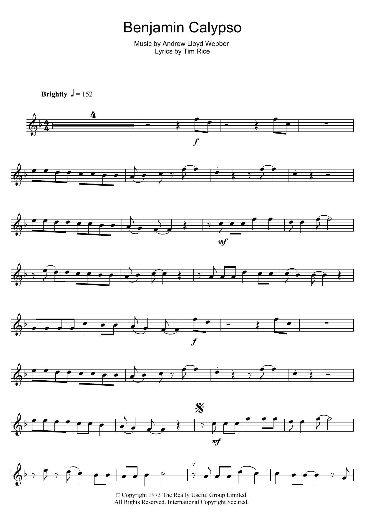 Andrew Lloyd Webber Benjamin Calypso (from Joseph And The Amazing Technicolor Dreamcoat) Sheet Music Notes & Chords for Violin - Download or Print PDF