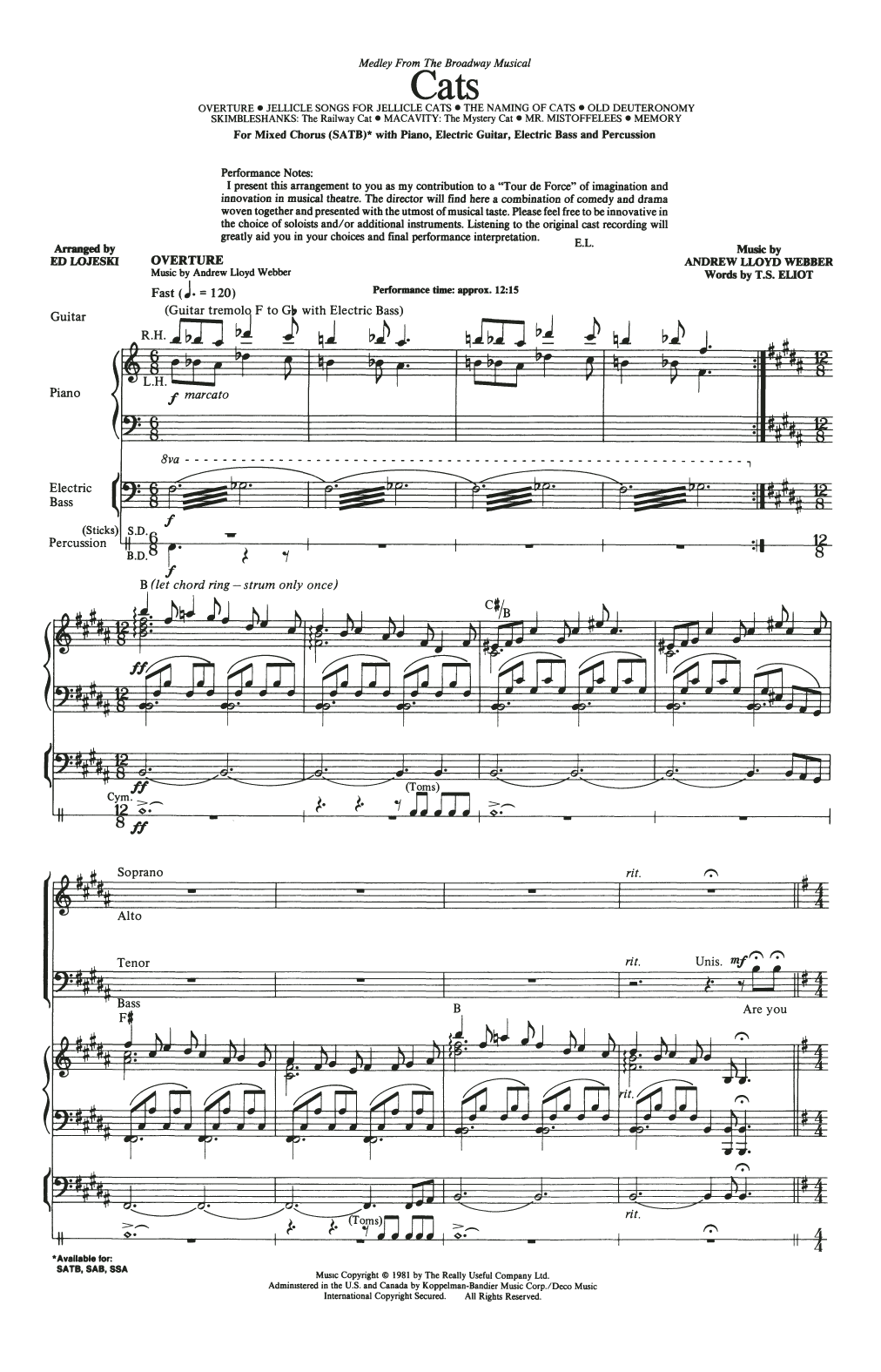 Andrew Lloyd Webber Cats (Medley) (arr. Ed Lojeski) Sheet Music Notes & Chords for SATB Choir - Download or Print PDF
