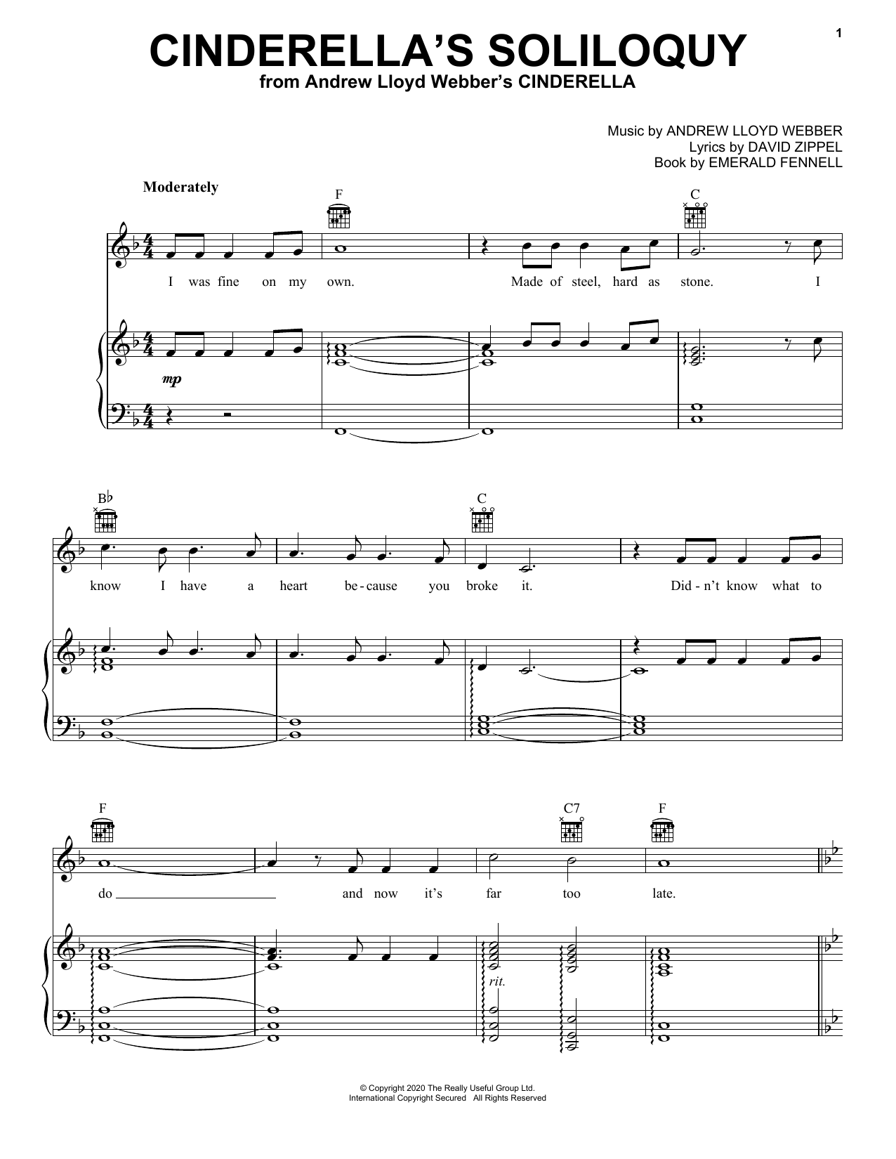 Andrew Lloyd Webber Cinderella's Soliloquy (from Andrew Lloyd Webber's Cinderella) Sheet Music Notes & Chords for Piano, Vocal & Guitar (Right-Hand Melody) - Download or Print PDF