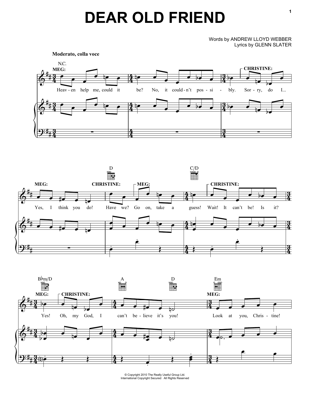 Andrew Lloyd Webber Dear Old Friend Sheet Music Notes & Chords for Piano, Vocal & Guitar (Right-Hand Melody) - Download or Print PDF