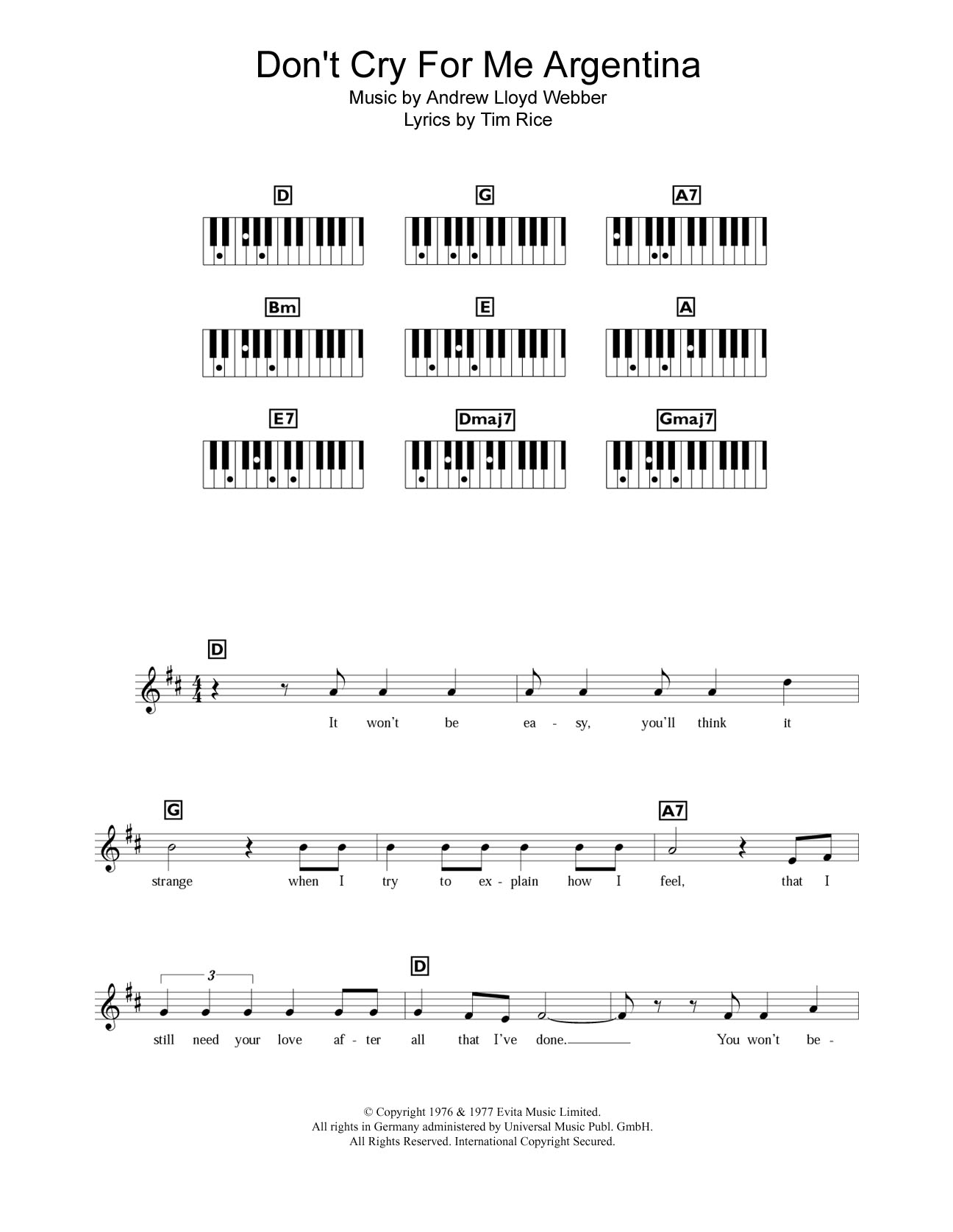 Andrew Lloyd Webber Don't Cry For Me Argentina (from Evita) Sheet Music Notes & Chords for TPTPNO - Download or Print PDF